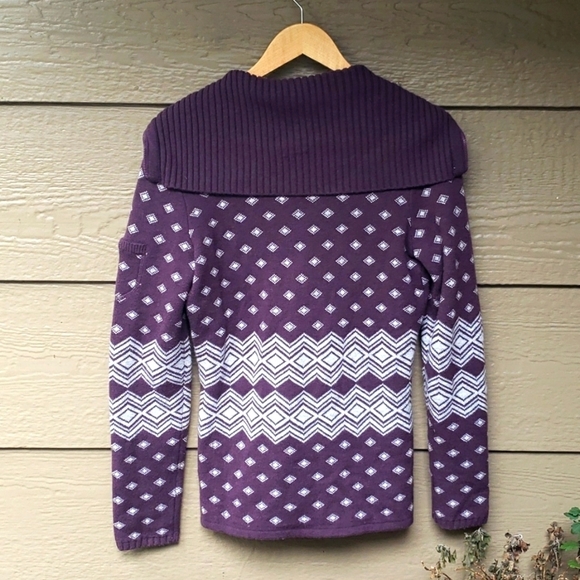 Athleta Purple and White Fair Isle Teton Wool Blend Full Zip Sweater M - Picture 9 of 9